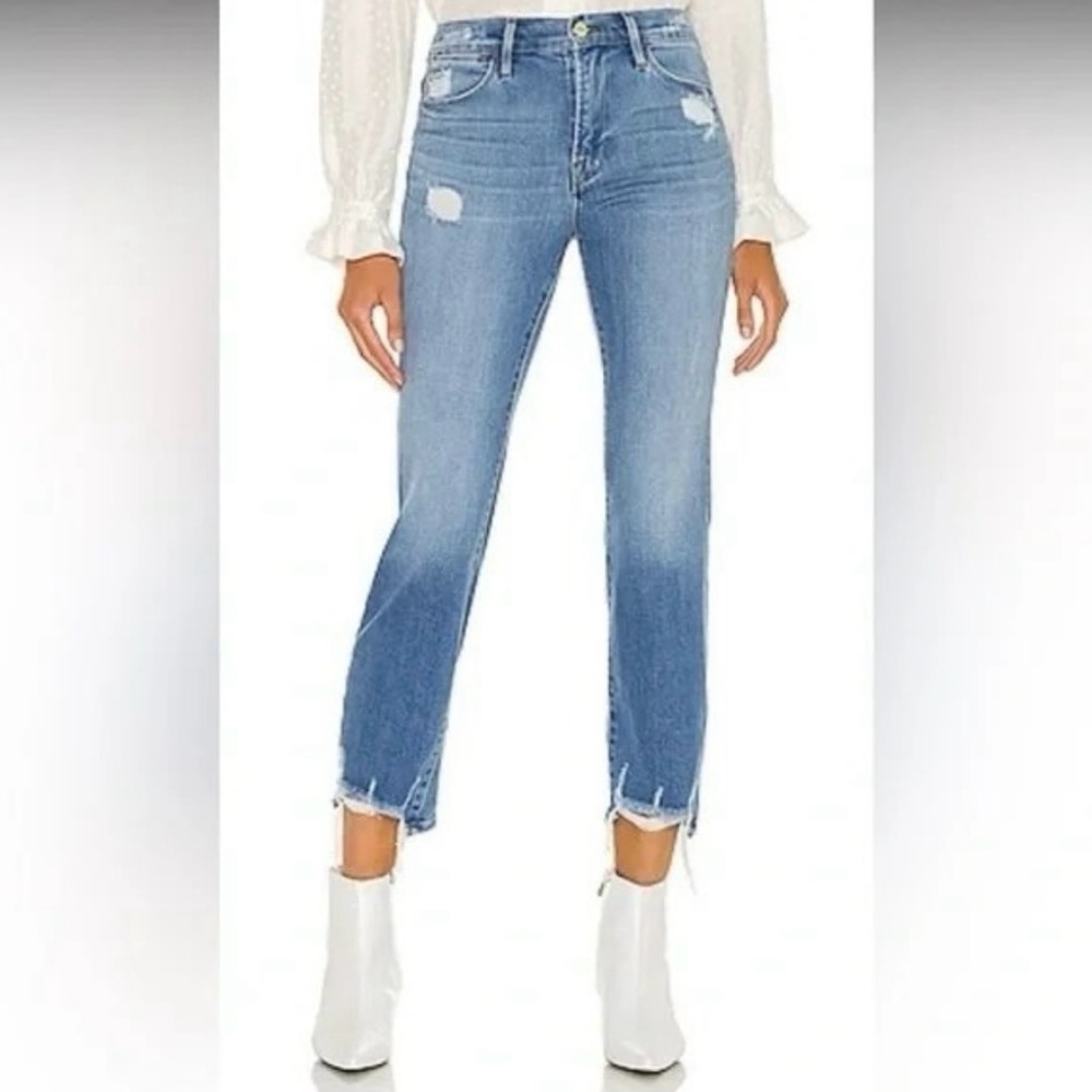 FRAME sz 28 Le High Straigh Jeans Laskey‎ Rips Straight Leg Distressed - Picture 1 of 6